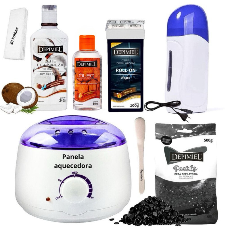 Kit Preto Depilaçao Cera Negra Depimiel Panela Elétrica Completo Nº 12