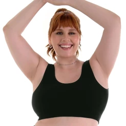 Top Fitness Plus Canelado com Bojo Removível sem Costura Preto