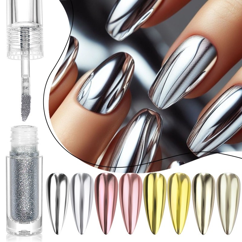 Gel De Unhas Líquido Mágico Espelho Ouro Prata Cromado Pó Glitter em Oferta na Shopee