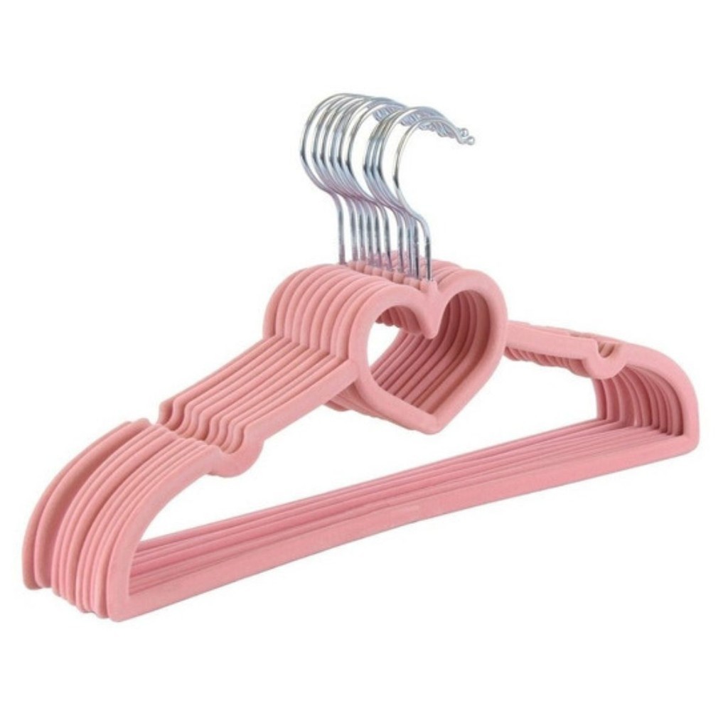 Kit 25 Cabide Infantil Slim De Veludo Rosa Coração em Oferta na Shopee