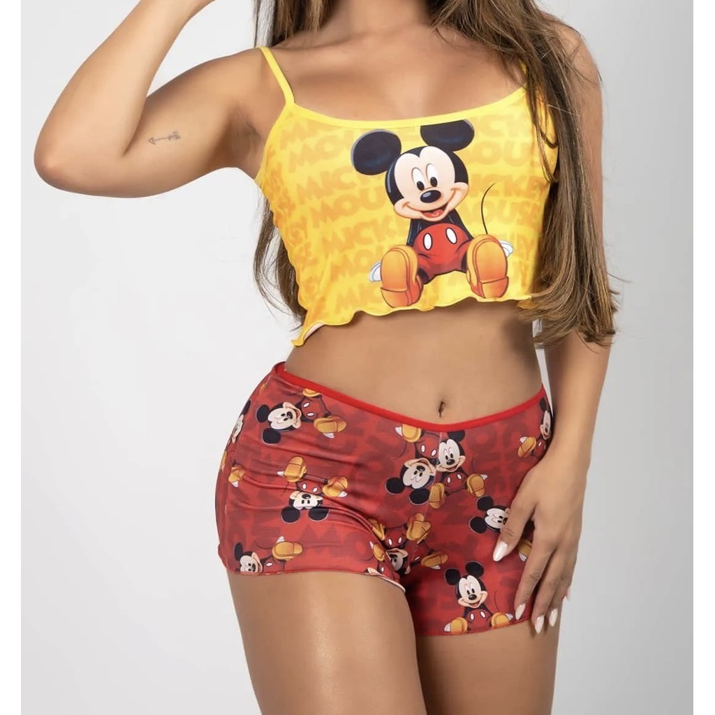 Baby Doll Sortidos Personagens Pijama SUEDE Cropped Ondinha Short Doll de Dormir em Oferta na Shopee