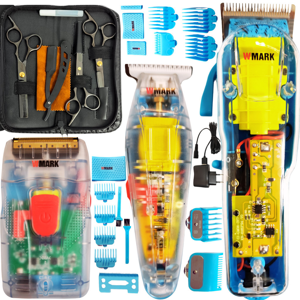 Kit Barbeiro Com Máquina De Cortar Cabelo, Máquina De Acabamento, Máquina Shaver + 3 Tesouras