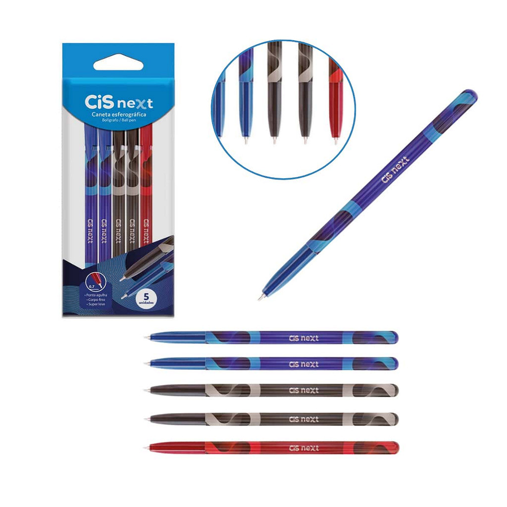 Caneta Esferográfica Cis Next c/ 5 Canetas 3 Cores em Oferta na Shopee