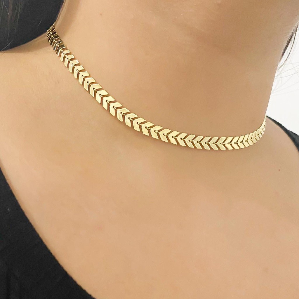 Colar Choker Escama De Peixe Folheado A Ouro 18K E Banhado A Ouro /  Banho Triplo Italiano