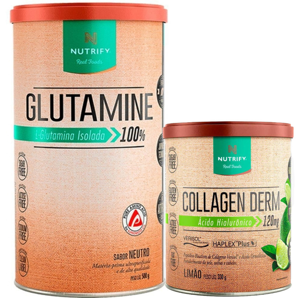 Kit Glutamine Glutamina 500g + Collagen Colágeno Derm 330g Nutrify Sabores