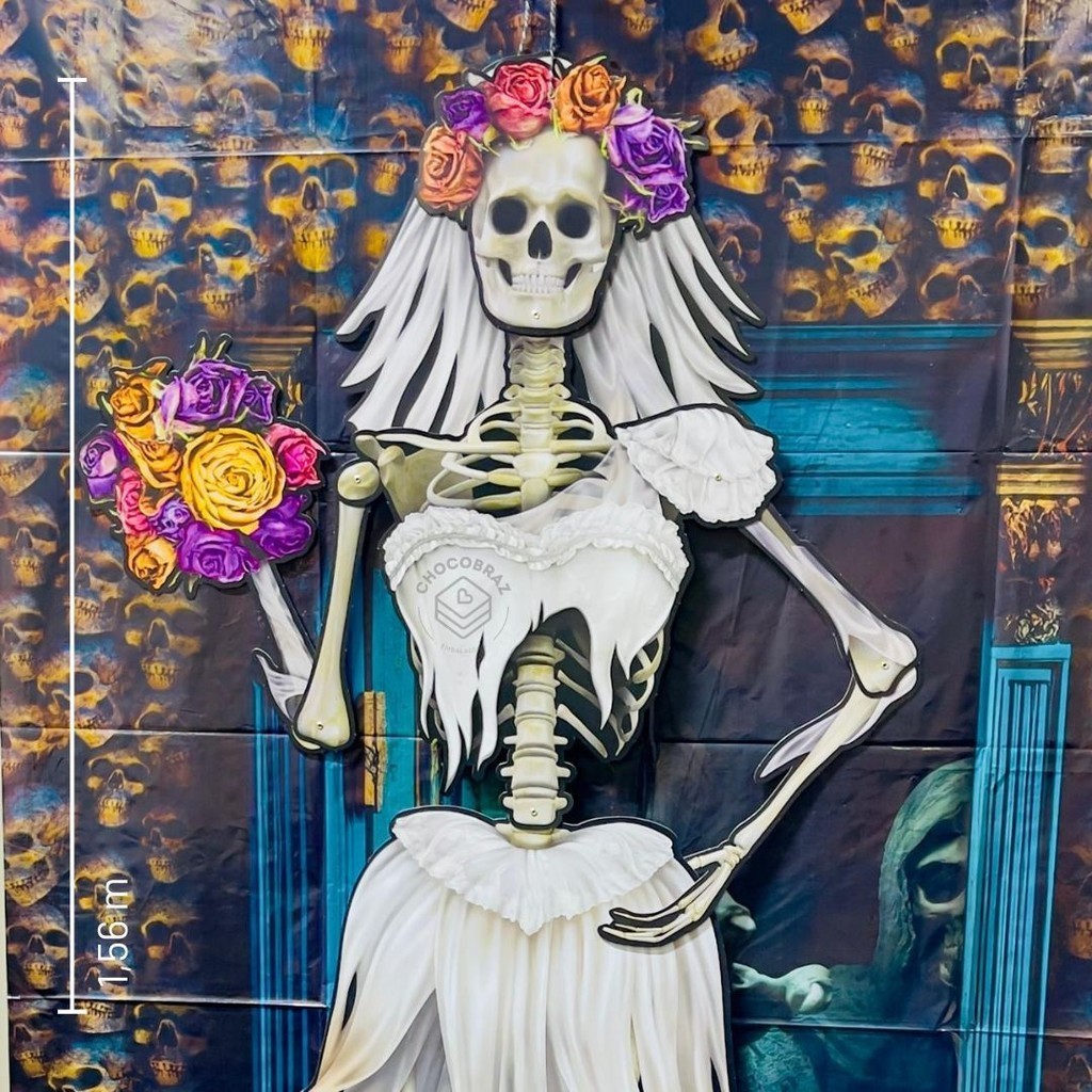 DECORAÇÃO DE PENDURAR ESQUELETO NOIVA HALLOWEEN 1,56m REGINA em Oferta na Shopee