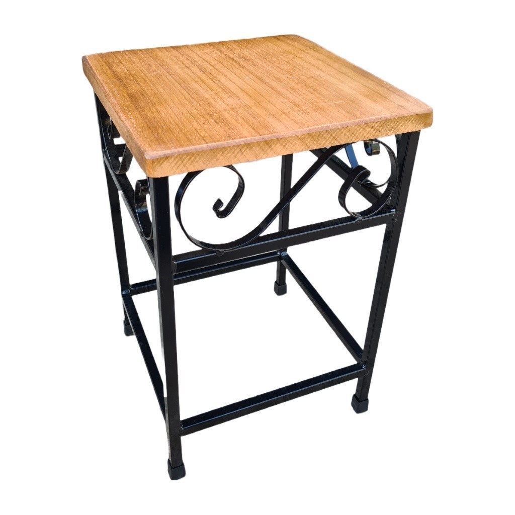 Banqueta Banco Tamborete Cadeira Rustico Resistente Quadrado em Ferro E Madeira