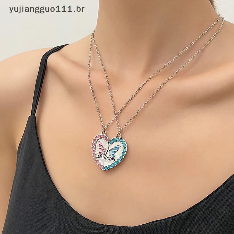 # BR 2PCS Ins Style Heart Stitching Necklace De Chuva Colar Moda Pingente De Liga De Clavícula Para Crianças Melhor Amigo Jóias Presentes .