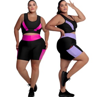 Conjunto Fitness Feminino Short com bolso + Top alta sustentação Plus Size G ao EXGG Modelo Curves em Oferta na Shopee