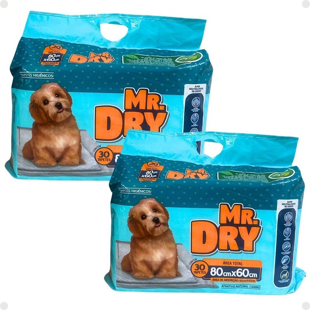 Kit Mr. Dry: 2 Tapetes Higiênicos 80x60cm Com 30 Unidades