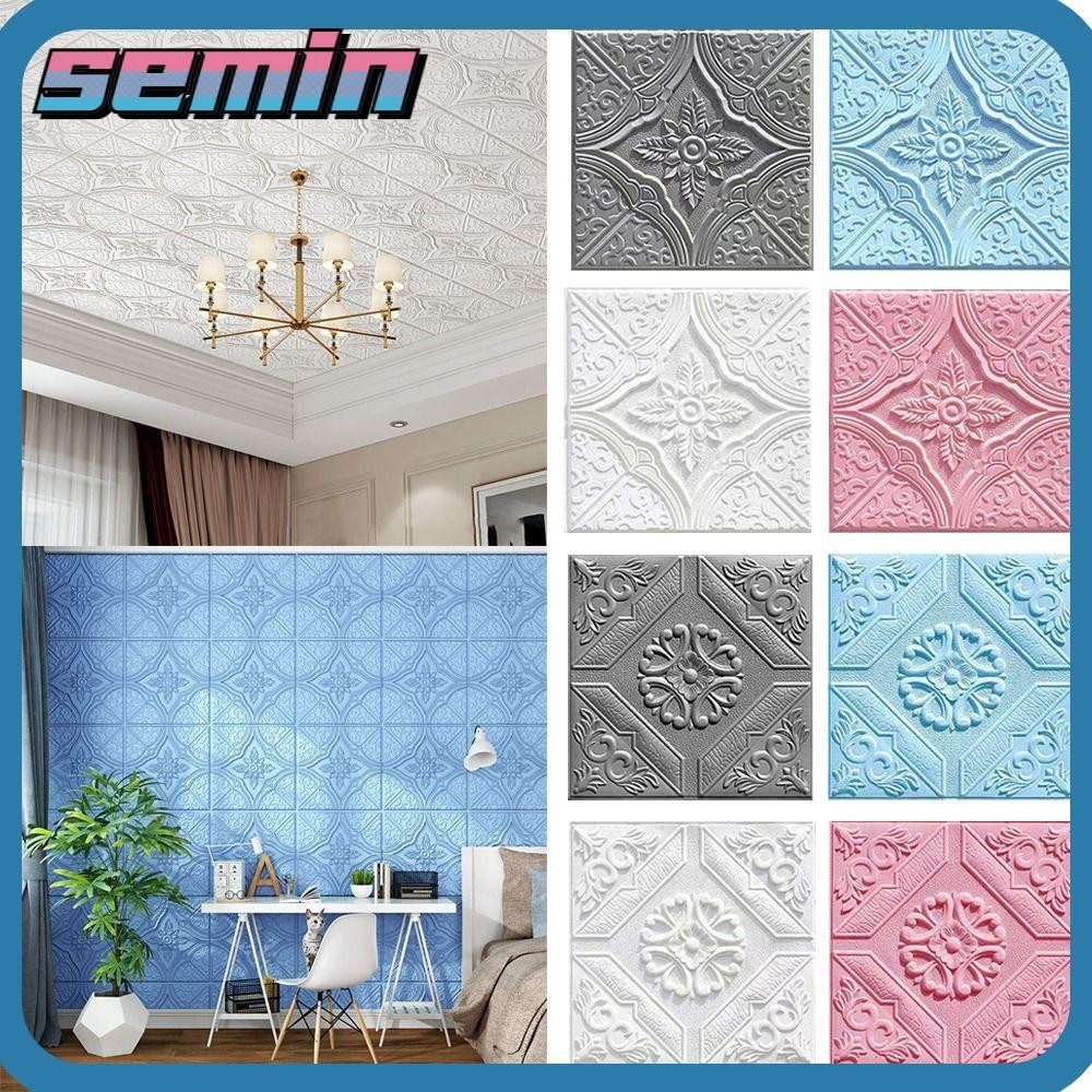 SEMIN Adesivos De Parede Estéreo , Papel De Espuma De Isolamento Acústico 35 * 35cm Decorativo De Teto Espesso À Prova D'água Auto-Adesivo Para Sala De Estar Quarto De