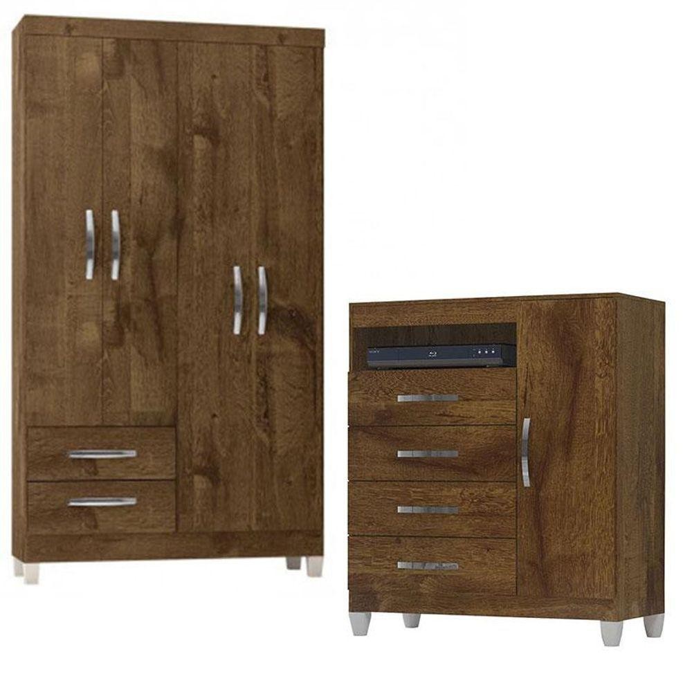 Guarda Roupa Solteiro Módena 4 Portas E Cômoda Sapateira Cannes Malbec - Incorplac - Home & Living