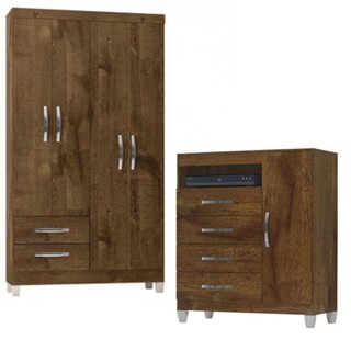 Guarda Roupa Solteiro Módena 4 Portas E Cômoda Sapateira Cannes Malbec - Incorplac em Oferta na Shopee