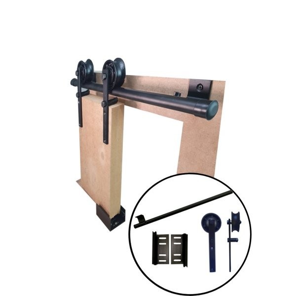 Kit p/ Porta Celeiro 2 Roldanas Aparente Tubular 1,6mts c/ Brinde Preto em Oferta na Shopee