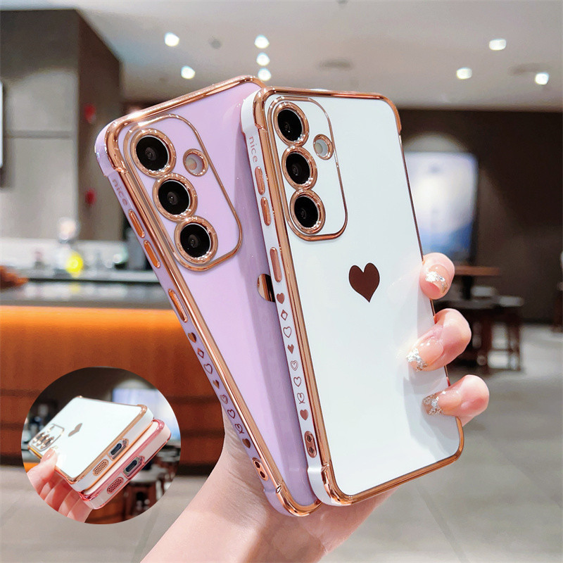 Capa Revestida Para Samsung S24 FE S24 S23 S22 Ultra S21 Plus Amor Coração Padrão Lateral De Telefone À Prova De Choque