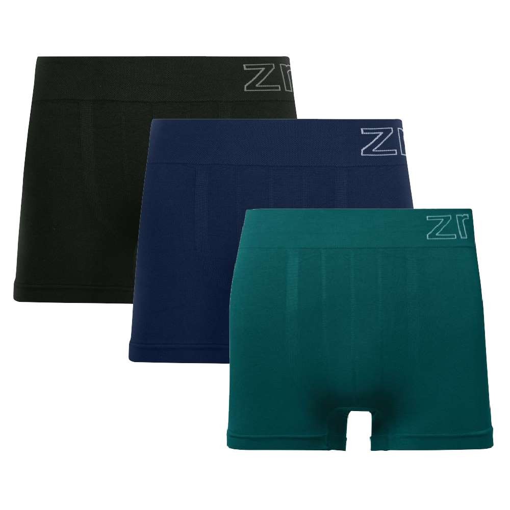 Kit 3 Cuecas Boxer Sem Costura Preta | Navy | Verde em Oferta na Shopee