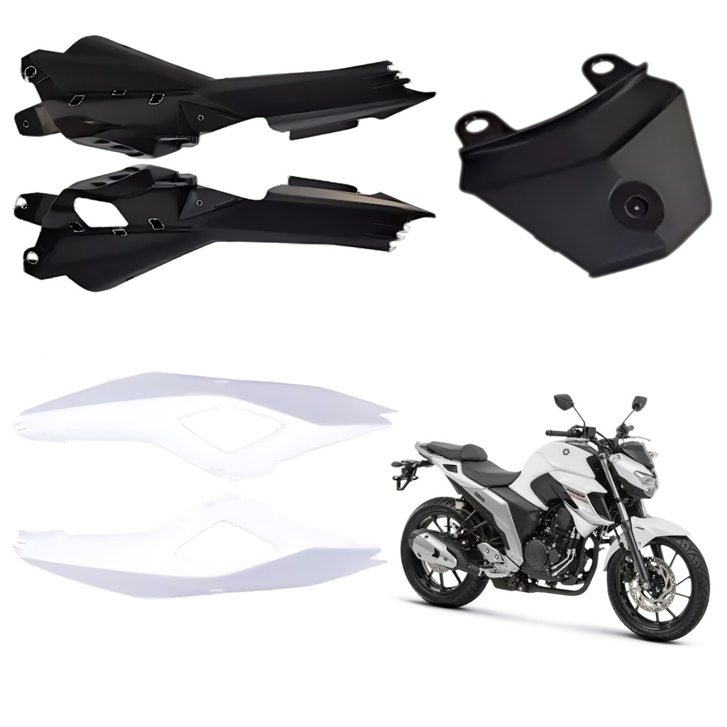 KIT CARENAGEM COMPLETA TRASEIRA FAZER FZ25 BRANCO 2018 2019 PARAMOTOS YAMAHA