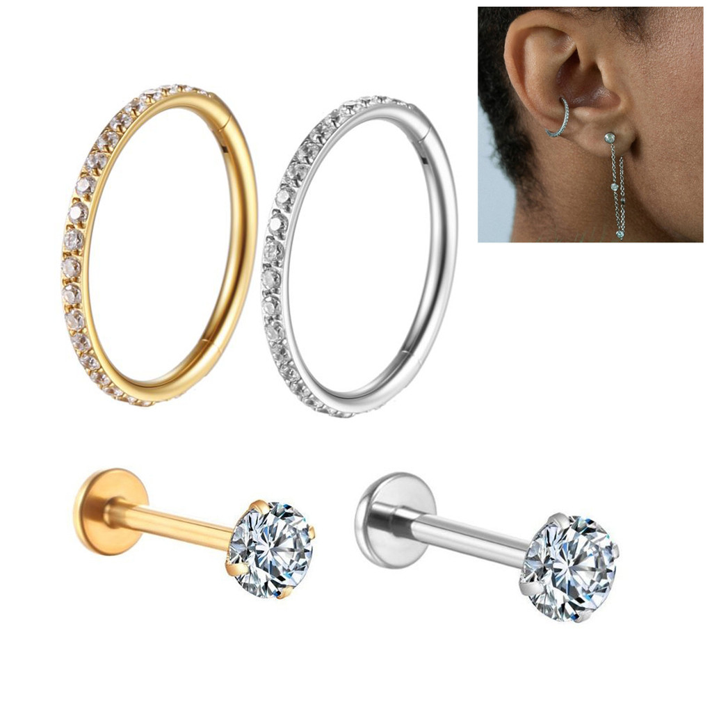 Kit Piercing Argola Clik Aço Cirúrgico Zircônia Cravejada | Septril Rook Conch Nariz Daith Orelha em Oferta na Shopee