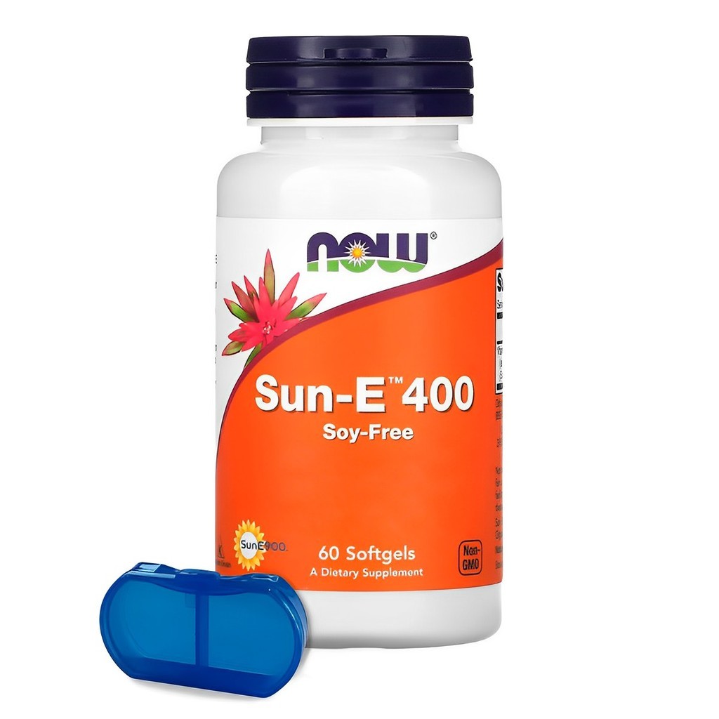Vitamina E Sun-E 400 268mg Now Foods 60Soft + Porta Cápsulas
