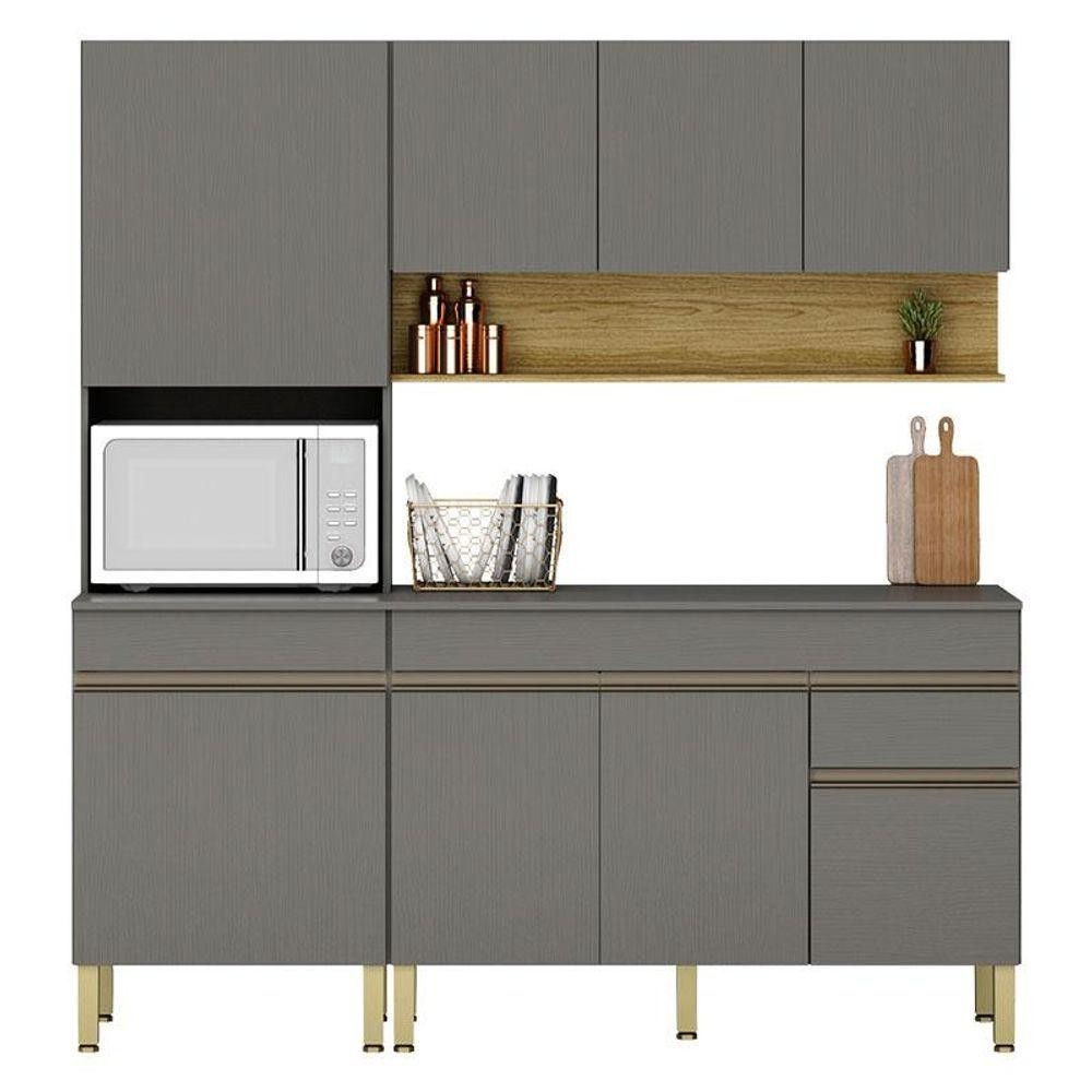 Cozinha Modulada Line Composição 3 Gris Freijó - Kits Paraná em Oferta na Shopee