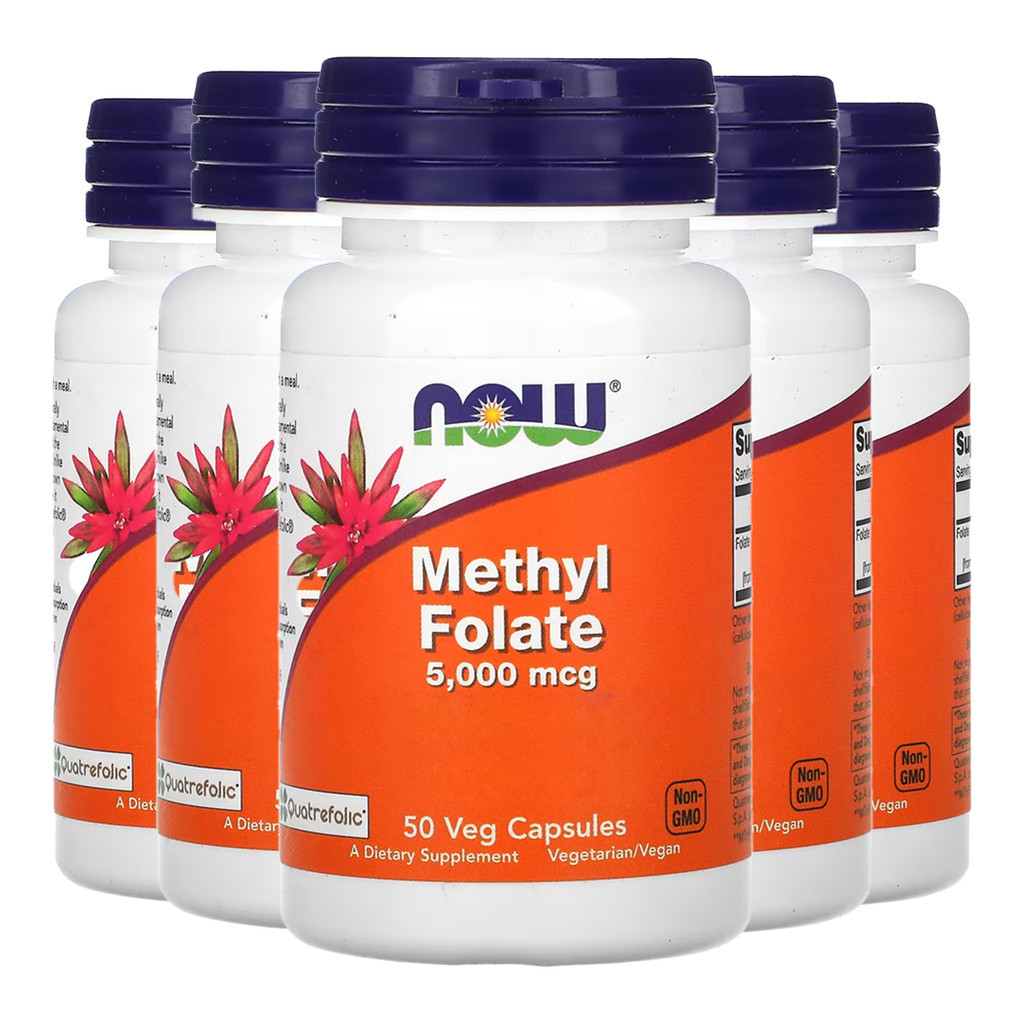 Kit 5x Folato de Methyl 5000mcg Now Foods 50 Cápsulas Importado /Made in Usa