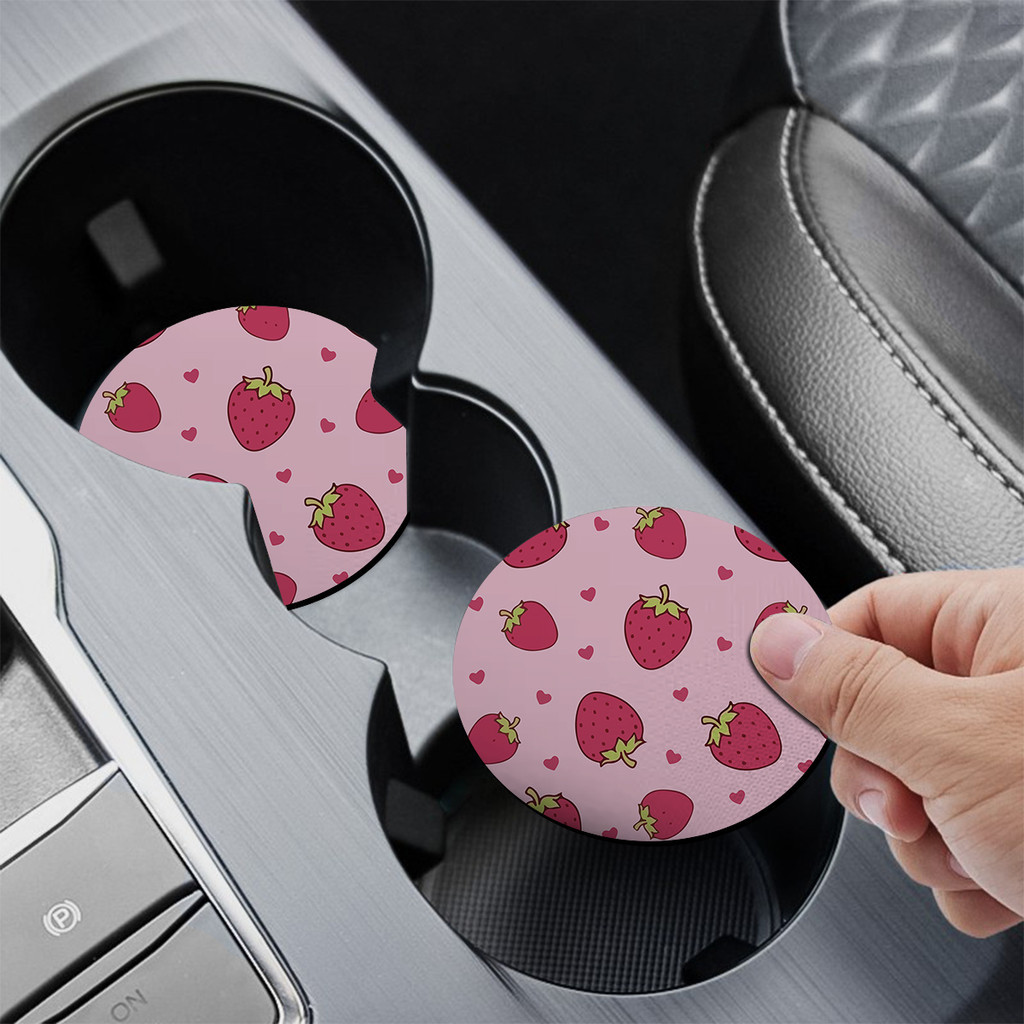 Porta Copo para Carro Morangos Coração Fruta