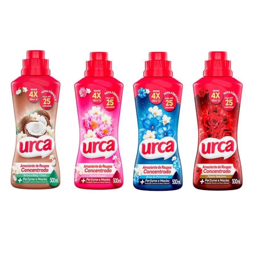 Kit 4 amaciantes concentrado Urca de 500ML - Todas as fragrâncias para você provar e escolher a sua favorita.