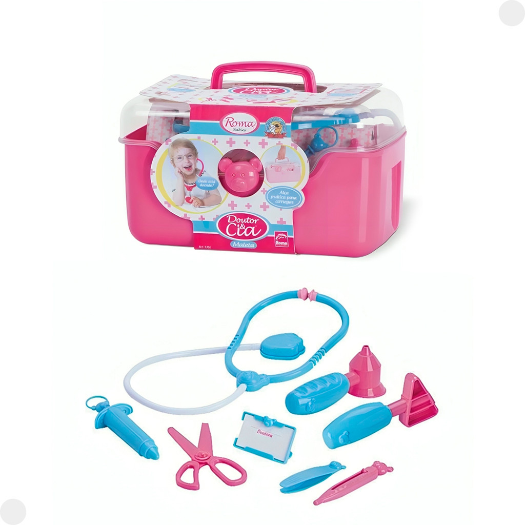 Maleta Médica Doutor e Cia Rosa Com Acessórios 5316 - Roma em Oferta na Shopee