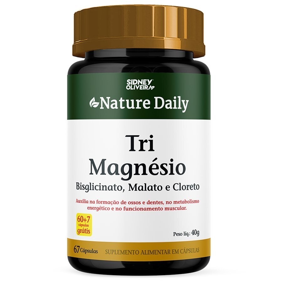 TRI MAGNESIO NATURE DAILY 60 CAPSULAS + 7 GRATIS SIDNEY OLIVEIRA ORIGINAL