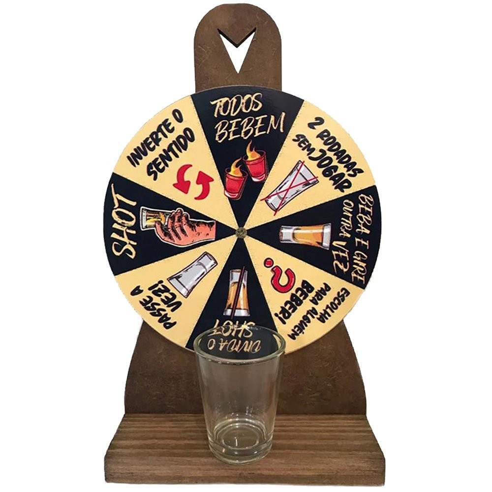 Jogo Gira Roda Roleta Shots Drinks com Copo Decor Todos Bebem