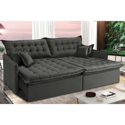 Sofá Sem Caixa Retrátil Reclinável 2,15m Cama inBox Versátil com Pillow Top e Molas Velusoft Cinza