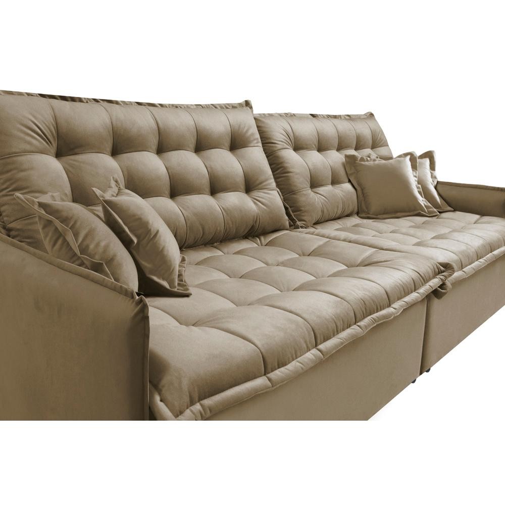 Sofá Sem Caixa Retrátil Reclinável 2,75m Cama inBox Versátil com Pillow Top e Molas Velusoft Bege em Oferta na Shopee