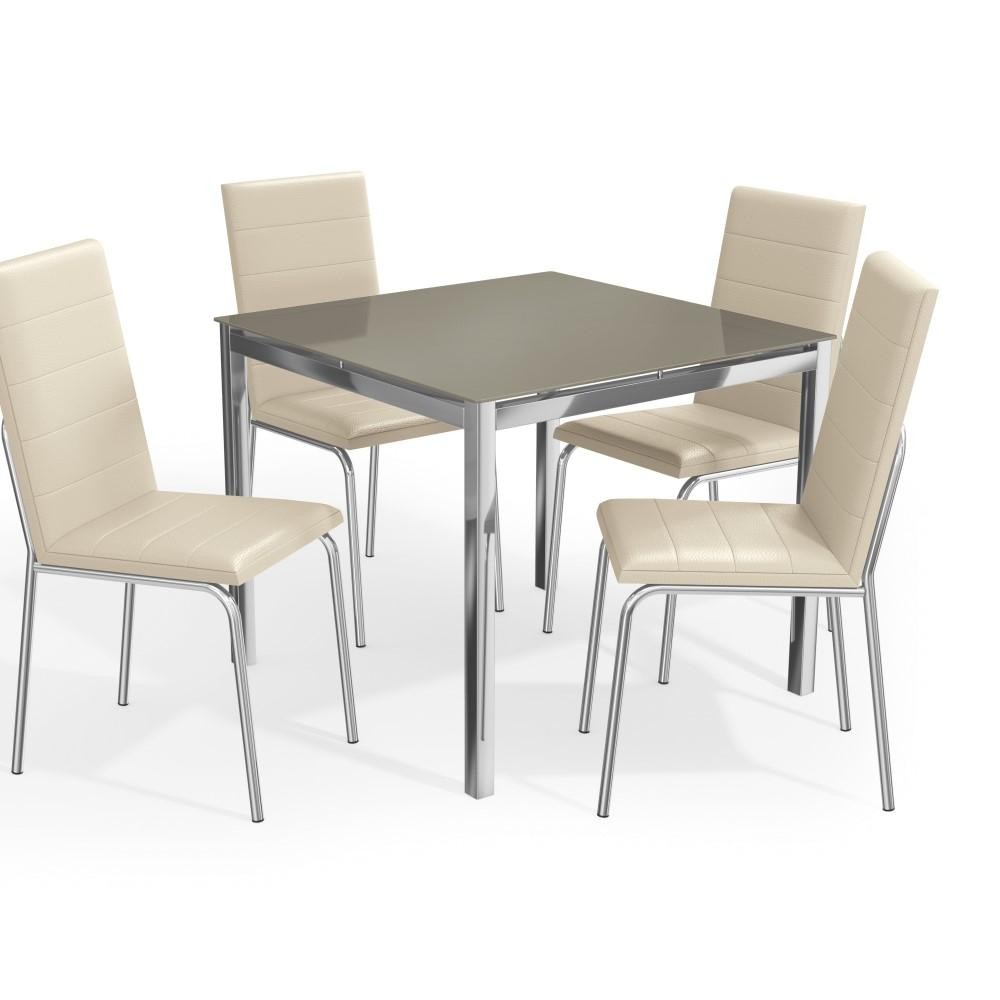 Kit Conjunto Mesa Quadrada 4 Cadeiras 90 x 90 cm Sala de Jantar Cozinha Vidro Metal Cromado Nude em Oferta na Shopee