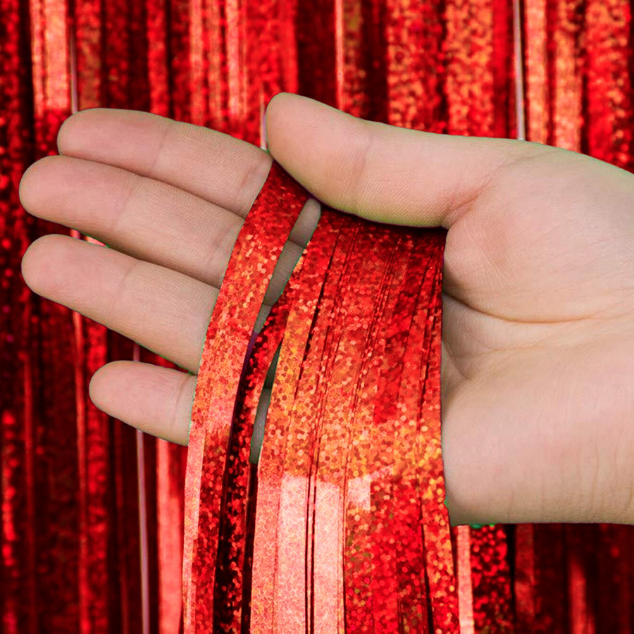 Cortina Decorativa Metalizada Holográfica Vermelho 1x2m - 1 unidade - Rizzo em Oferta na Shopee