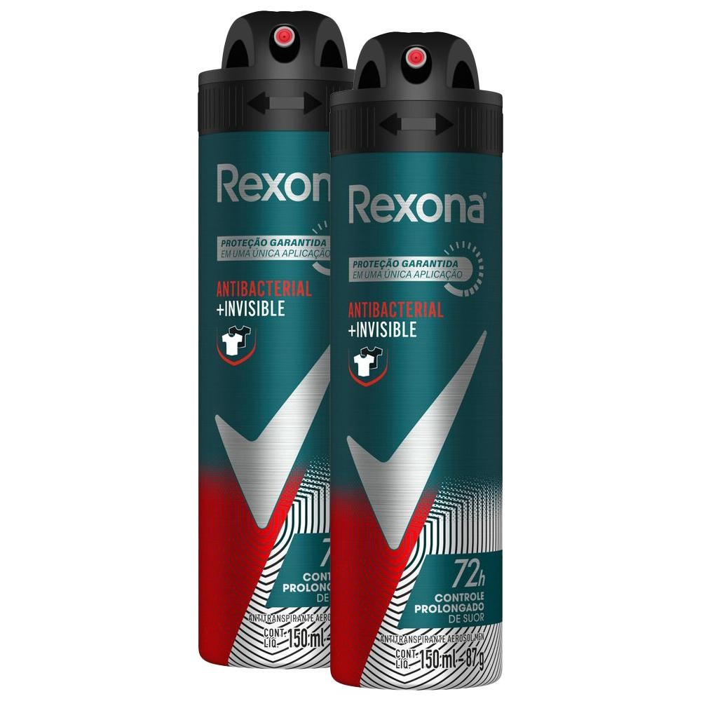 Kit 2 Desodorantes Rexona Men Motionsense Antitranspirante Aerossol Antibacterial e Invisible 150ml - Beauty