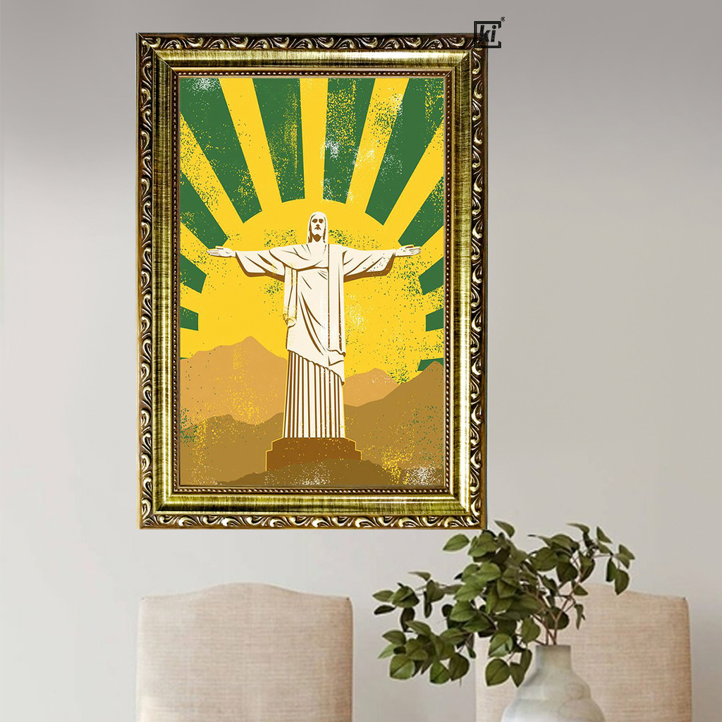 Quadro Moldura Catolico Cristo Redentor Cristo Trabalhada 35x47xcm