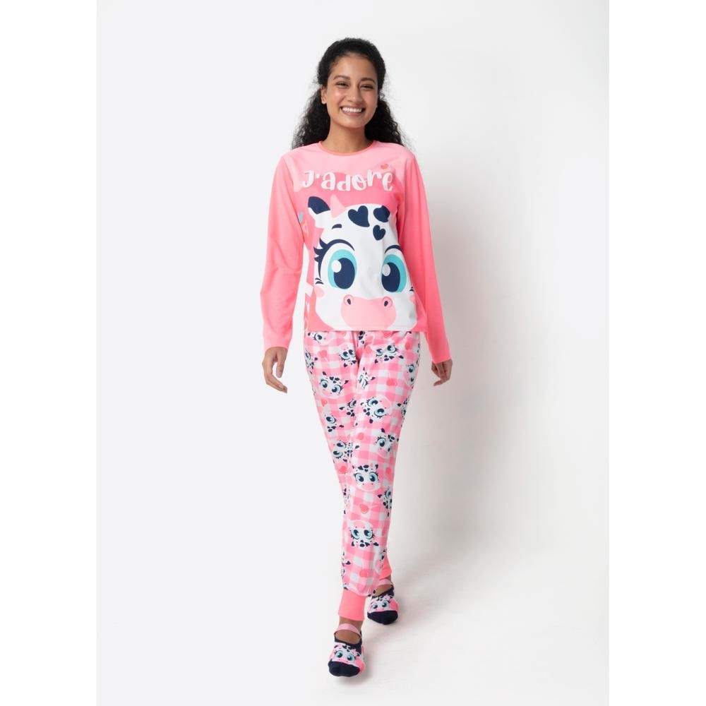 Pijama Manga Longa Viscolycra Feminino Vaca Romântica - Puket em Oferta na Shopee