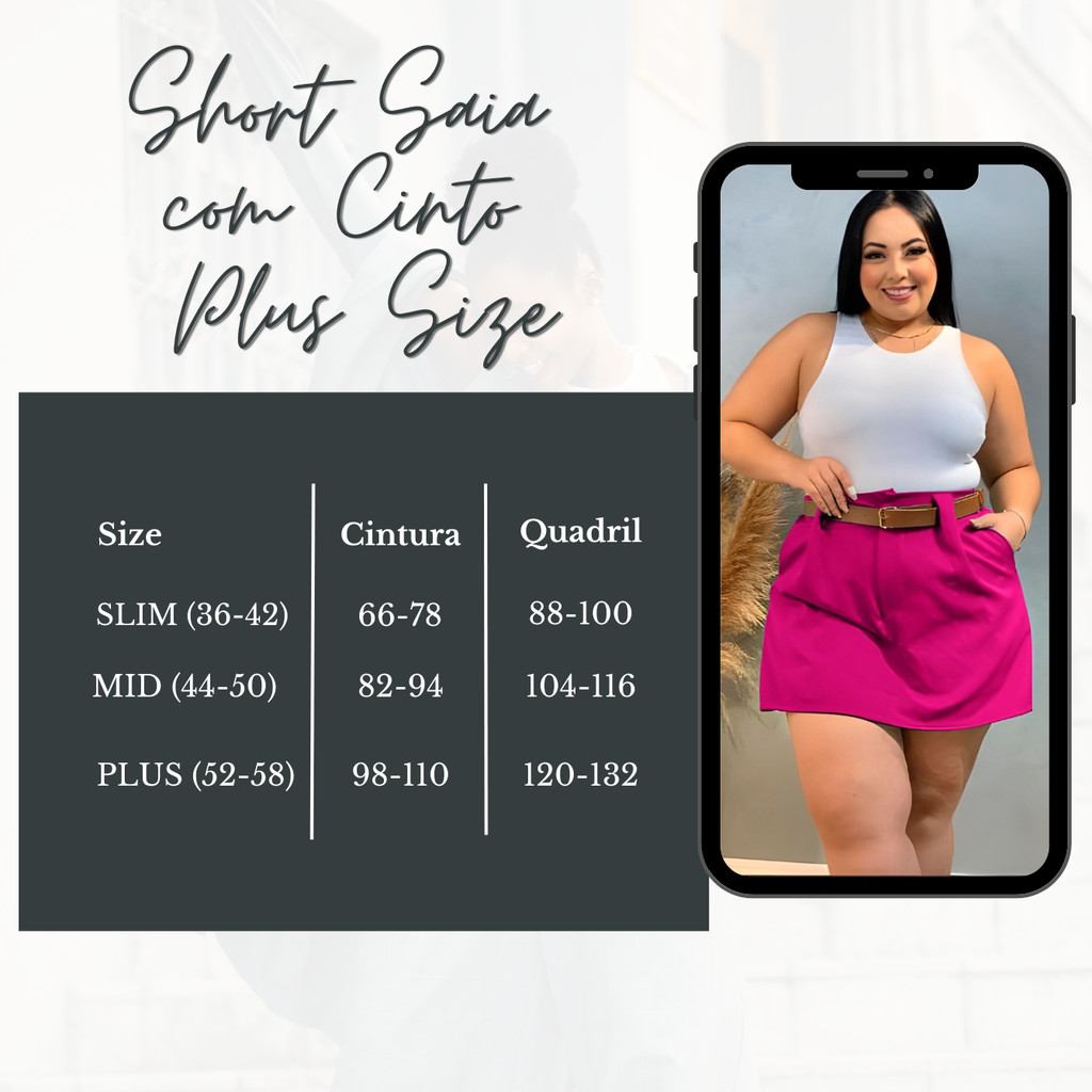 Short Saia Plus Size Short Saia Alfaiataria com Cinto Plu Size Tamanho do 36 ao 58
