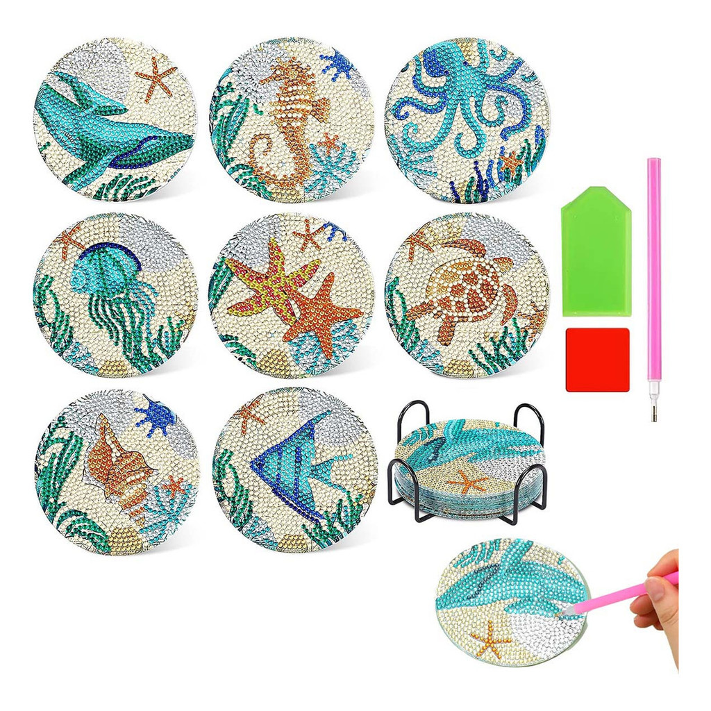 Artesanato Pintura Diamante Diy Porta Copos Oceano Com Kit 8