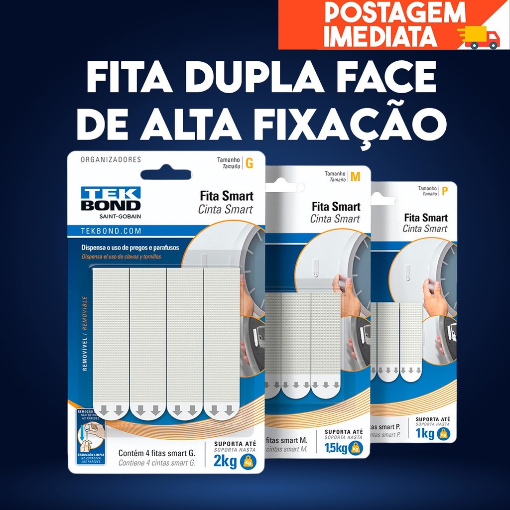 Fita Dupla Face Smart Fixa Quadro P M G Suporta Até 2kg Tekbond PROMOÇÂO