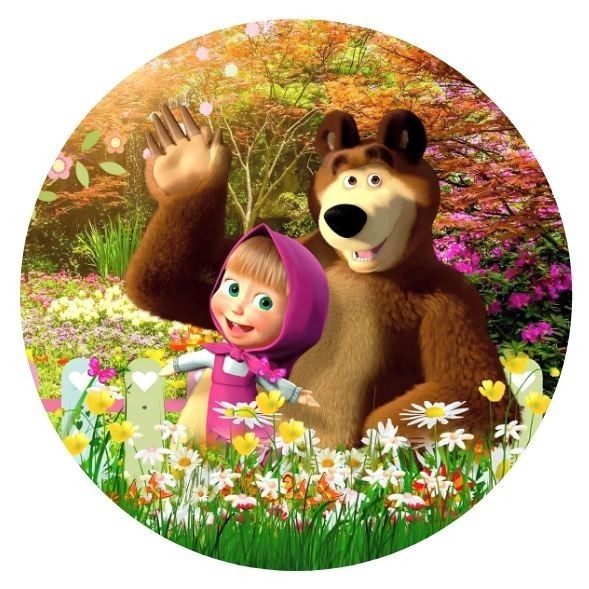 Painel Redondo Masha e o Urso Festa Tecido Sublimado 1,50x1,50m em Oferta na Shopee