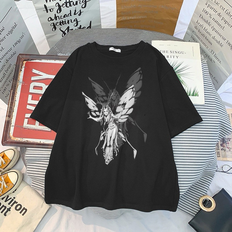 Camiseta Basica Feminina Fada Vintage De Manga Curta Com Estampa De Anjo Confortável Unissex Promoção Envio Rápido