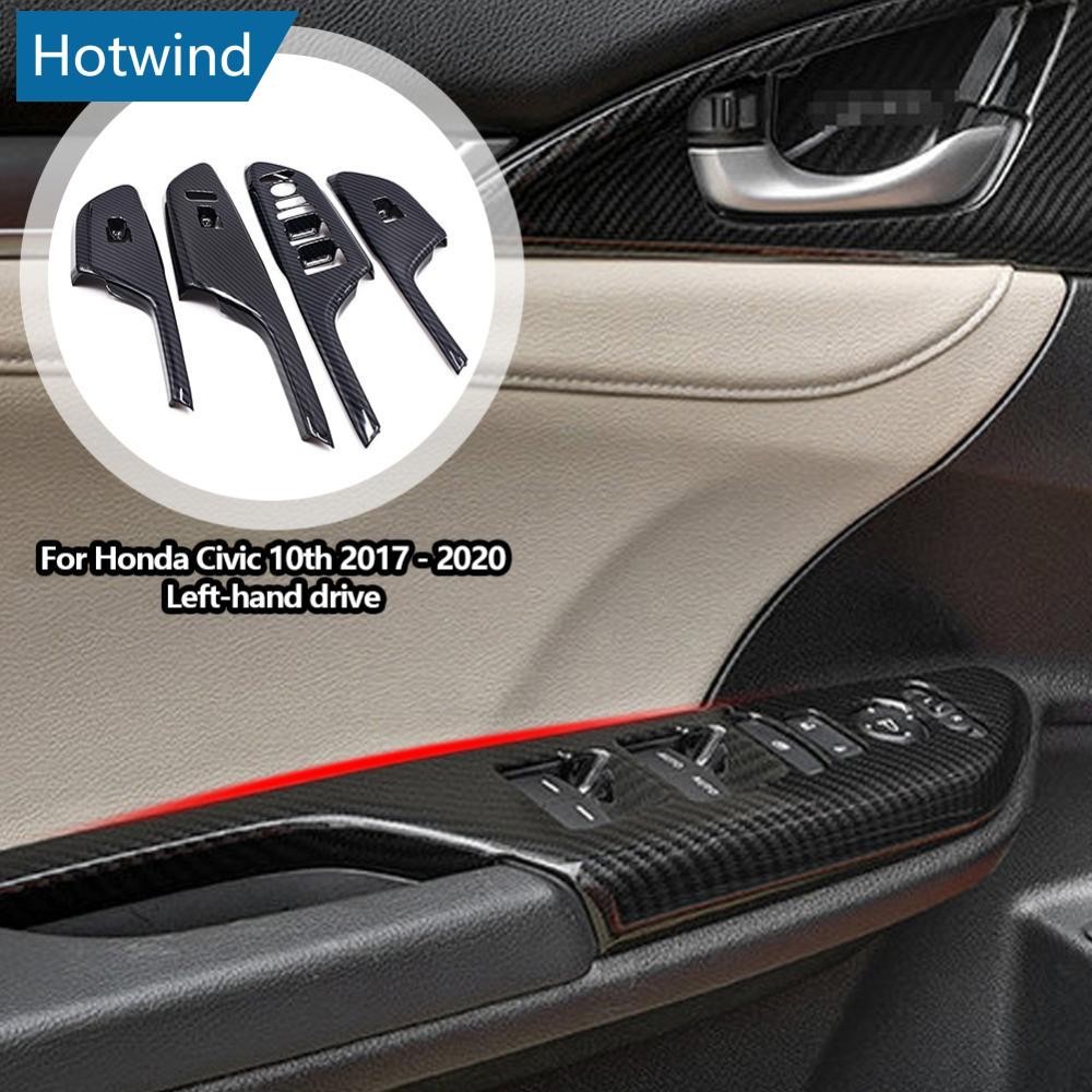 HW 4 Pçs/Set Interior Porta Apoio De Braço Botão De Vidro Adesivos Decorativos Modificação Fibra De Carbono Para Honda Civic 10th 2017-2020 Direção Esquerda K6U5