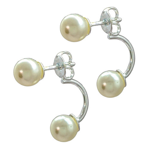 Brinco Folheado A Prata 18k Grace Kelly 2 Pérolas Pequenas