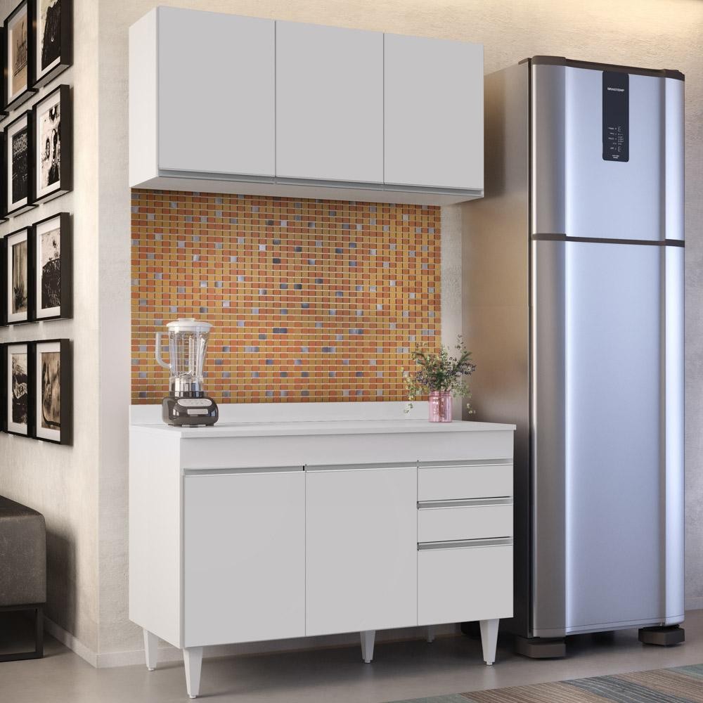 Armário Virgínia e Balcão com Tampo Michigan 120cm Branco - Lumil em Oferta na Shopee