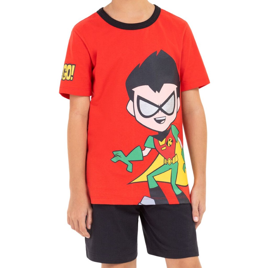 Pijama Veggi Infantil Jovens Titãs Meninos Manga Curta Macio Algodão Warner