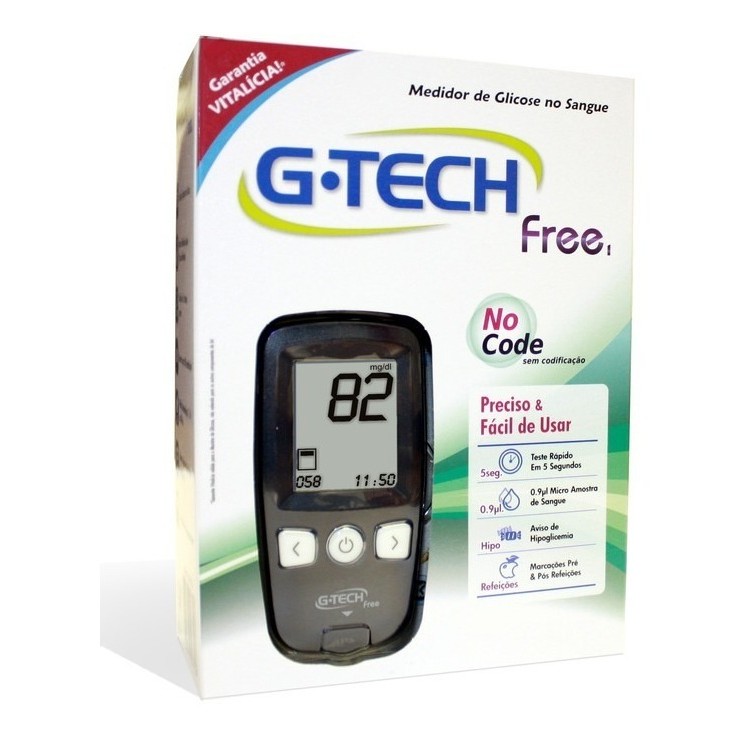 Kit Medidor De Glicose Free Com 10 Tiras 10 Lanceta G-tech