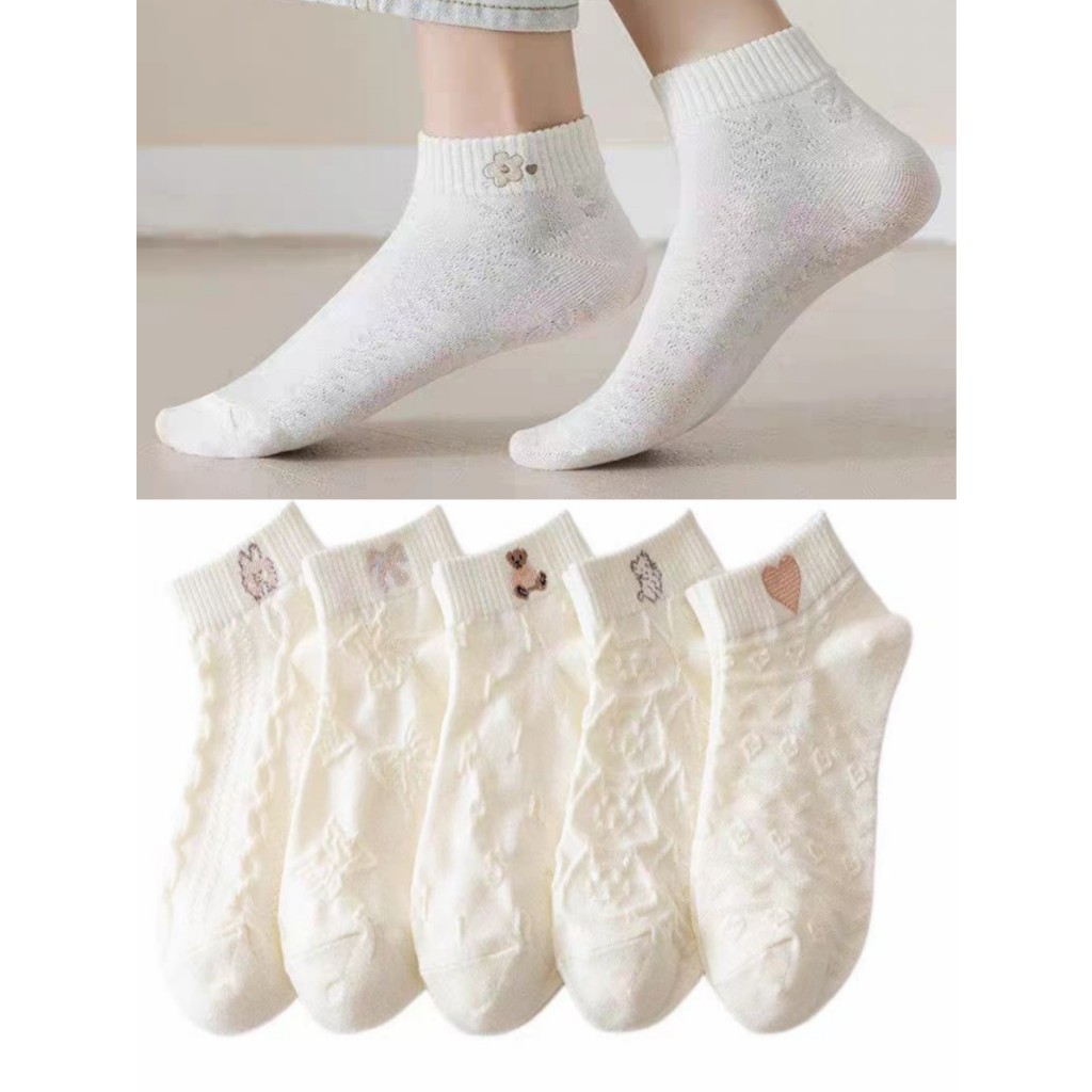 Kit 12 pares de meias respiráveis ​​florais brancas femininas 35ao40