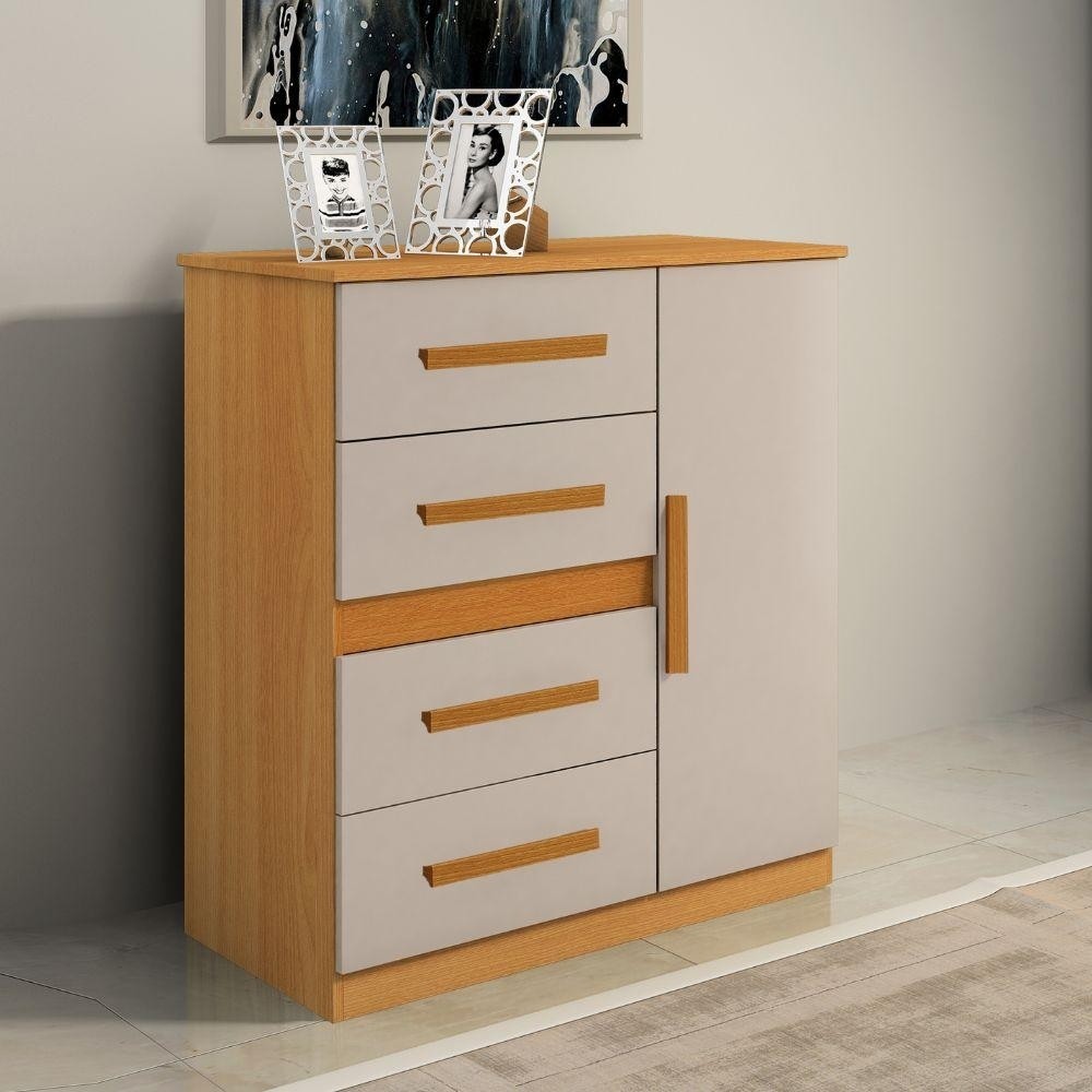 Cômoda 4 Gavetas 1 Sapateira Peroba/Off White Rei Móveis - Home & Living