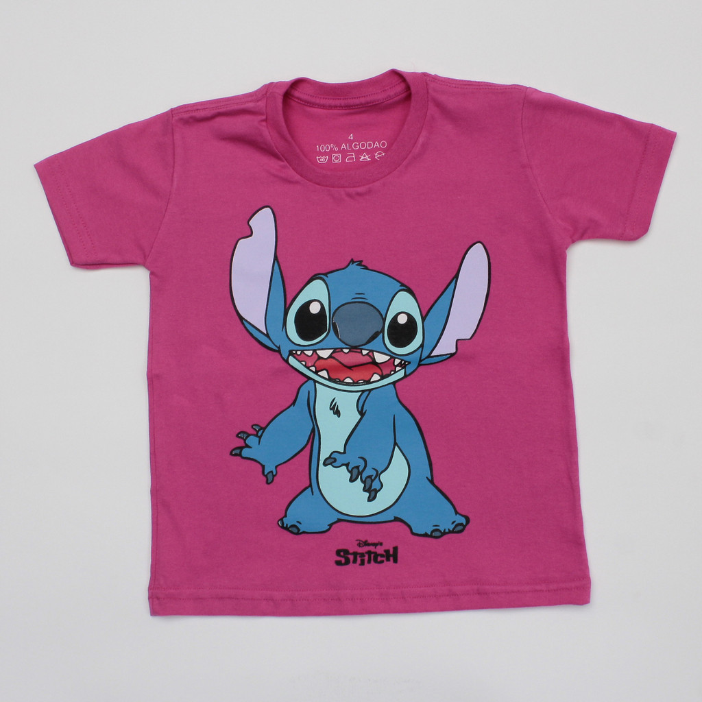 Camiseta Personagem Infantil Stitch Lilo e Stitch Manga Curta 100% Algodão Qualidade Premium